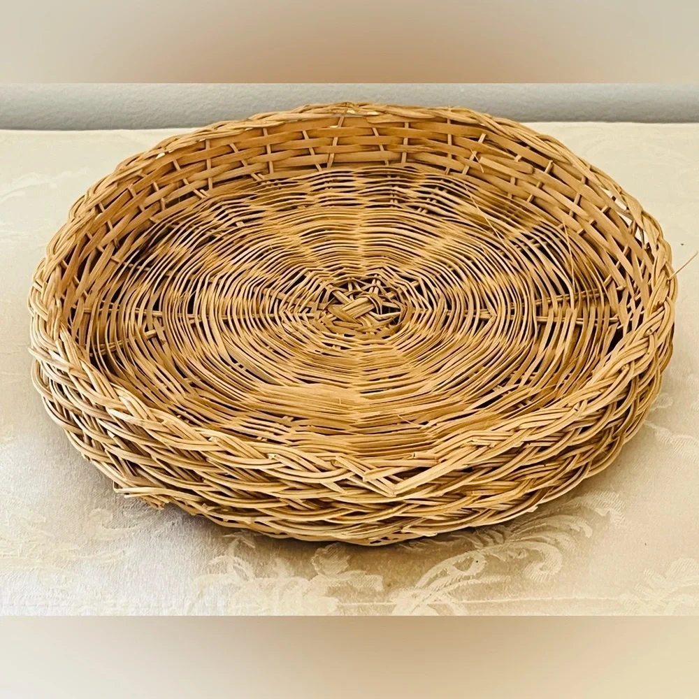 Vintage Handwoven Wicker Paper Plate Holders & Watermelon Placemats Set of 8